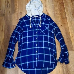Womens button down flannel print hoodie